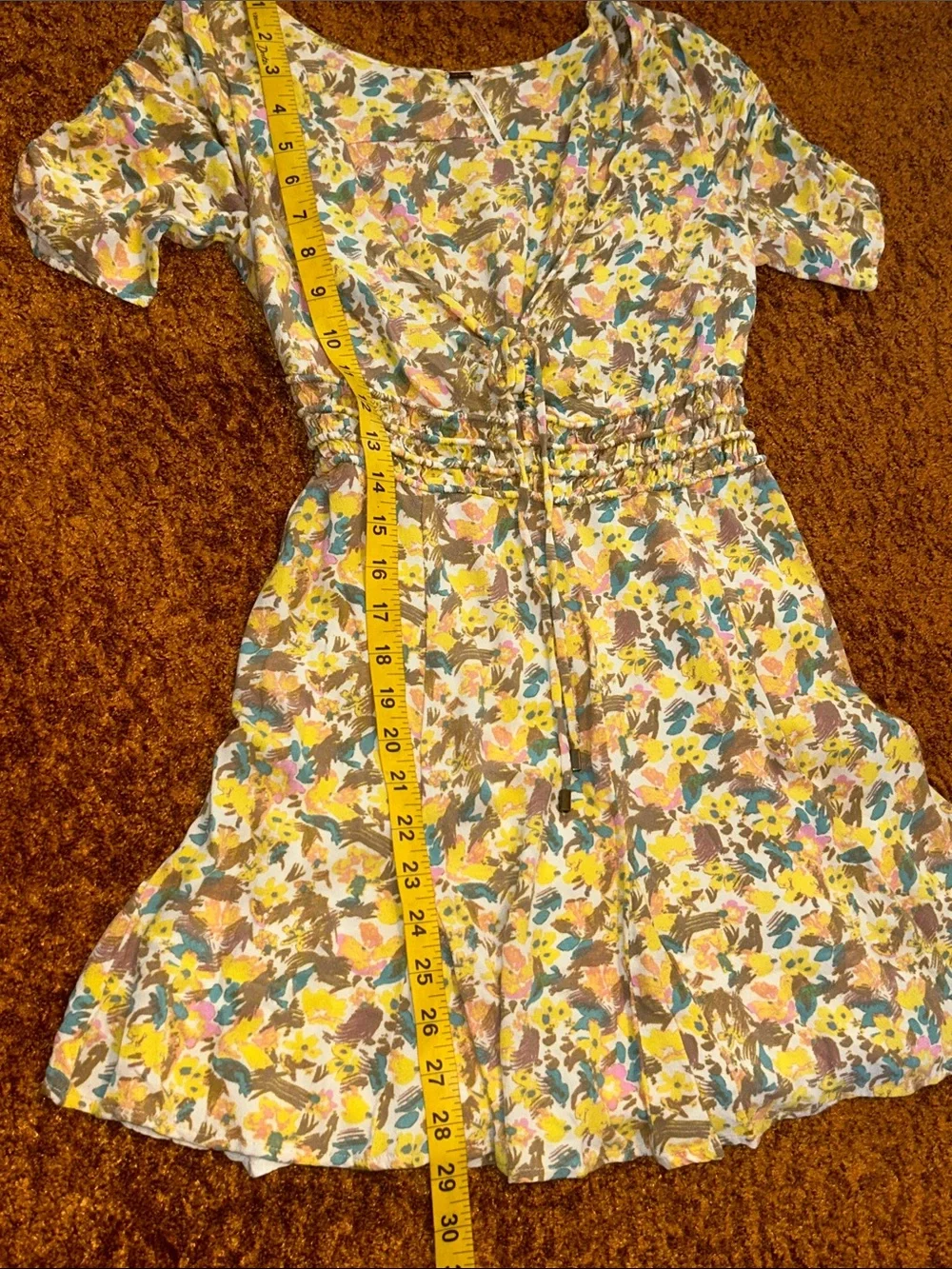 Free People Yellow Multi-Color Floral Tie-Front Mini Dress